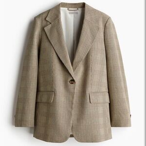 H&M Women's Beige Plaid Single-Breasted Blazer Size M NWOT